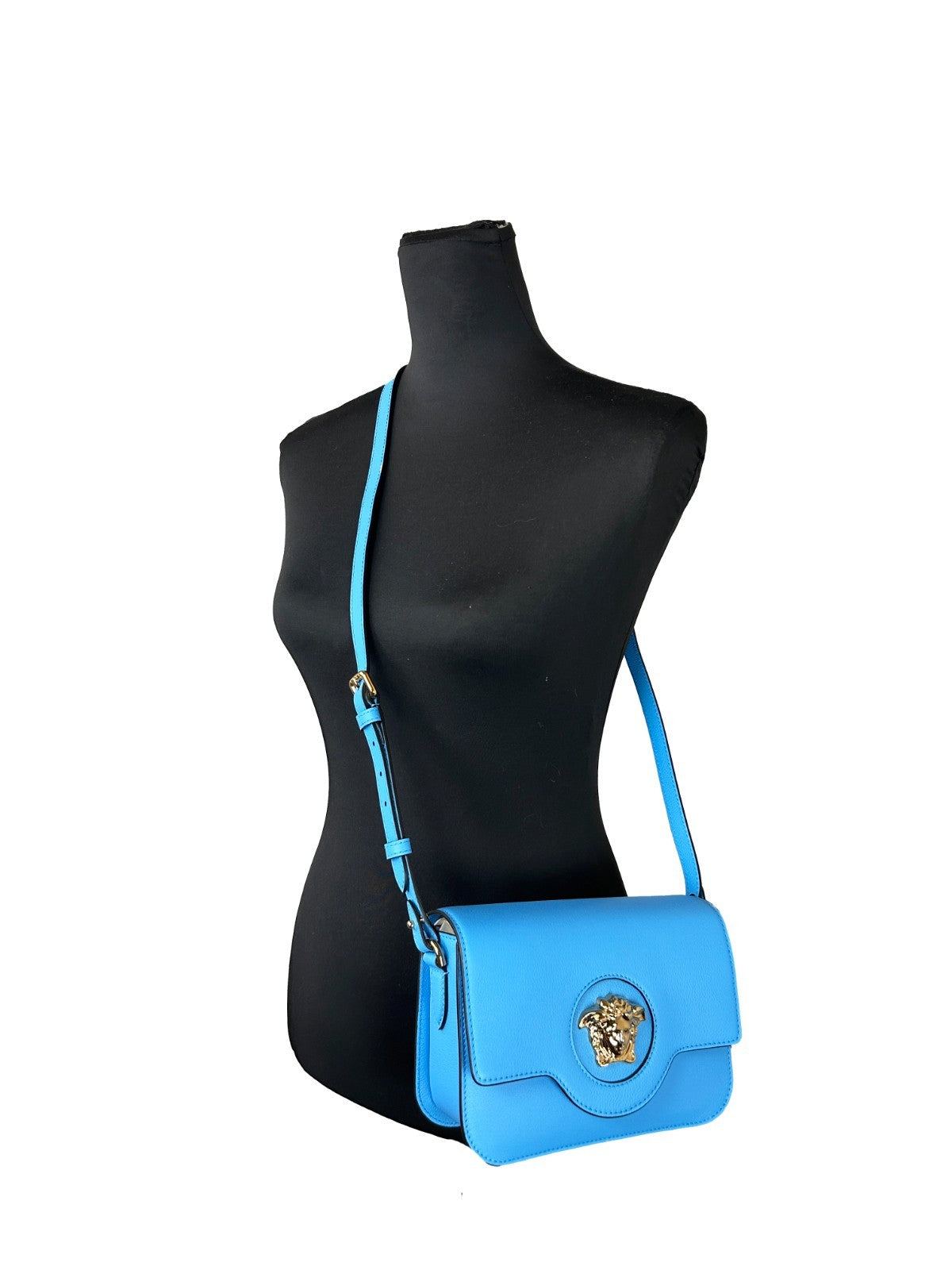 Versace La Medusa Umhängetasche aus blauem Leder