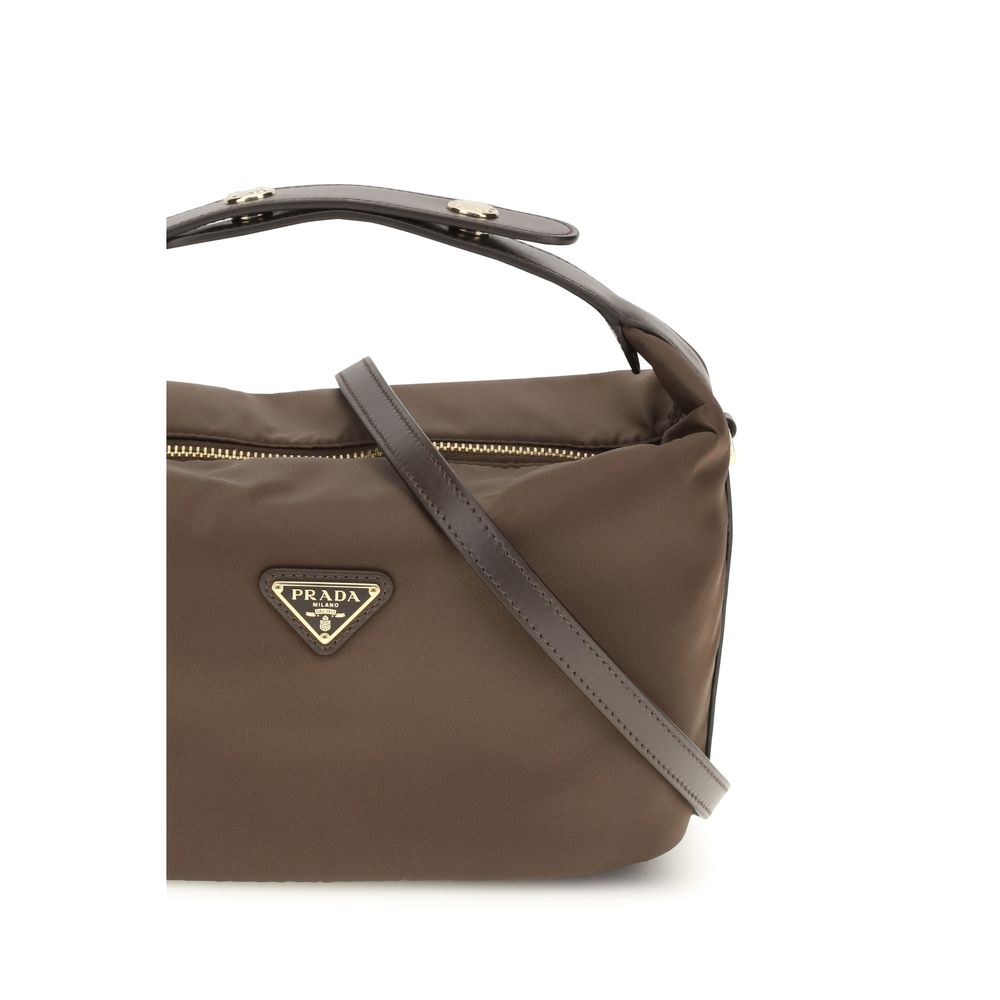 Brown shoulder bag made of recycled polyamide