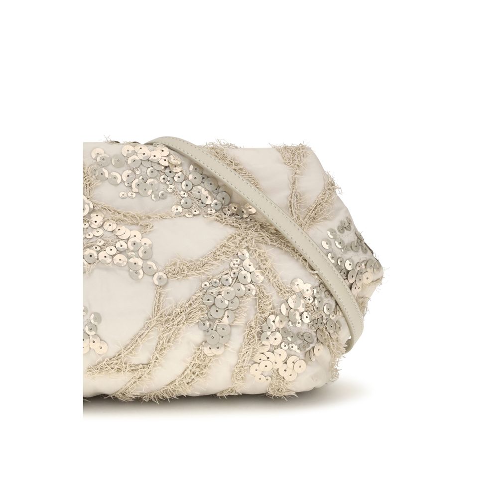 Beige silk shoulder bag