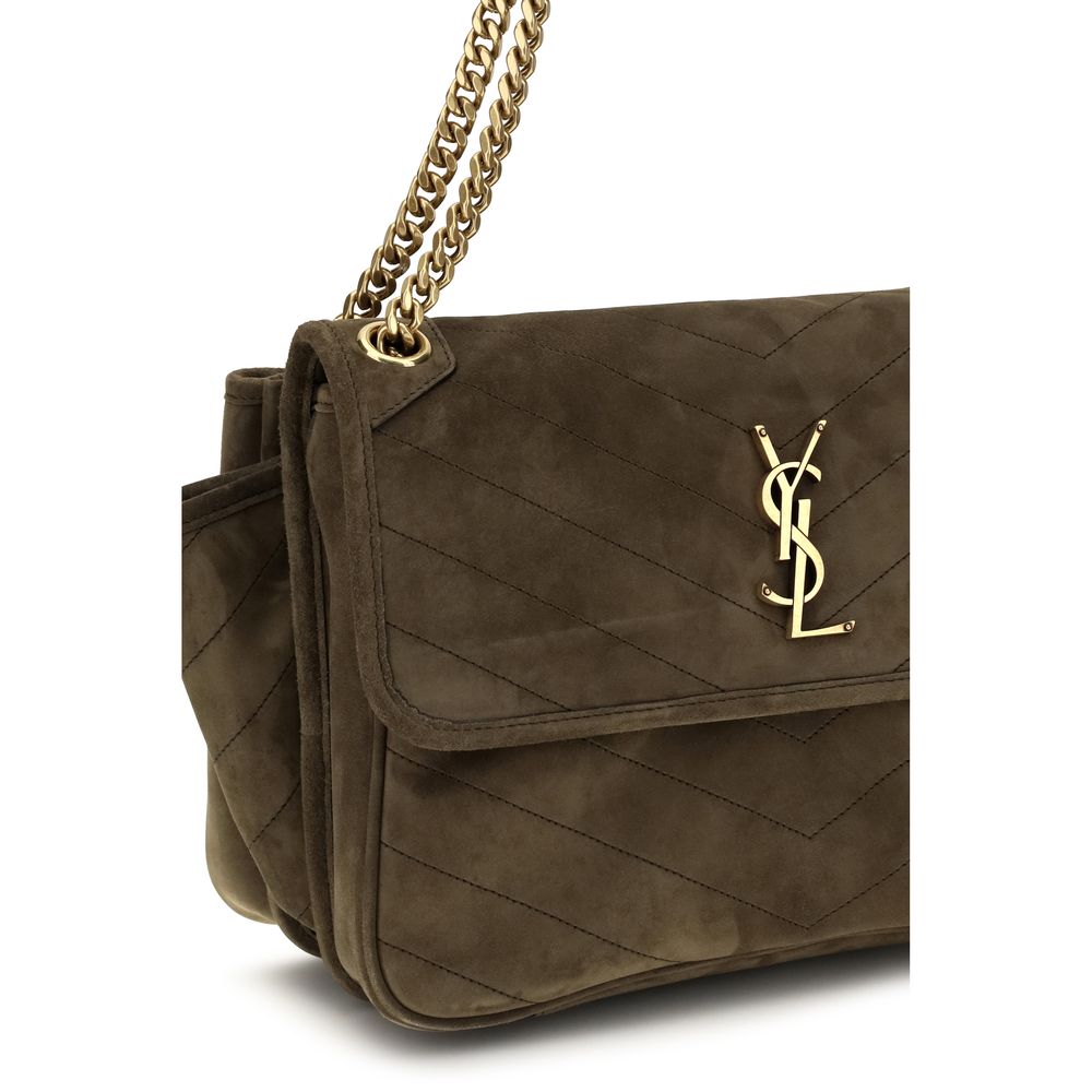 Zweifarbige Schultertasche aus Wildleder