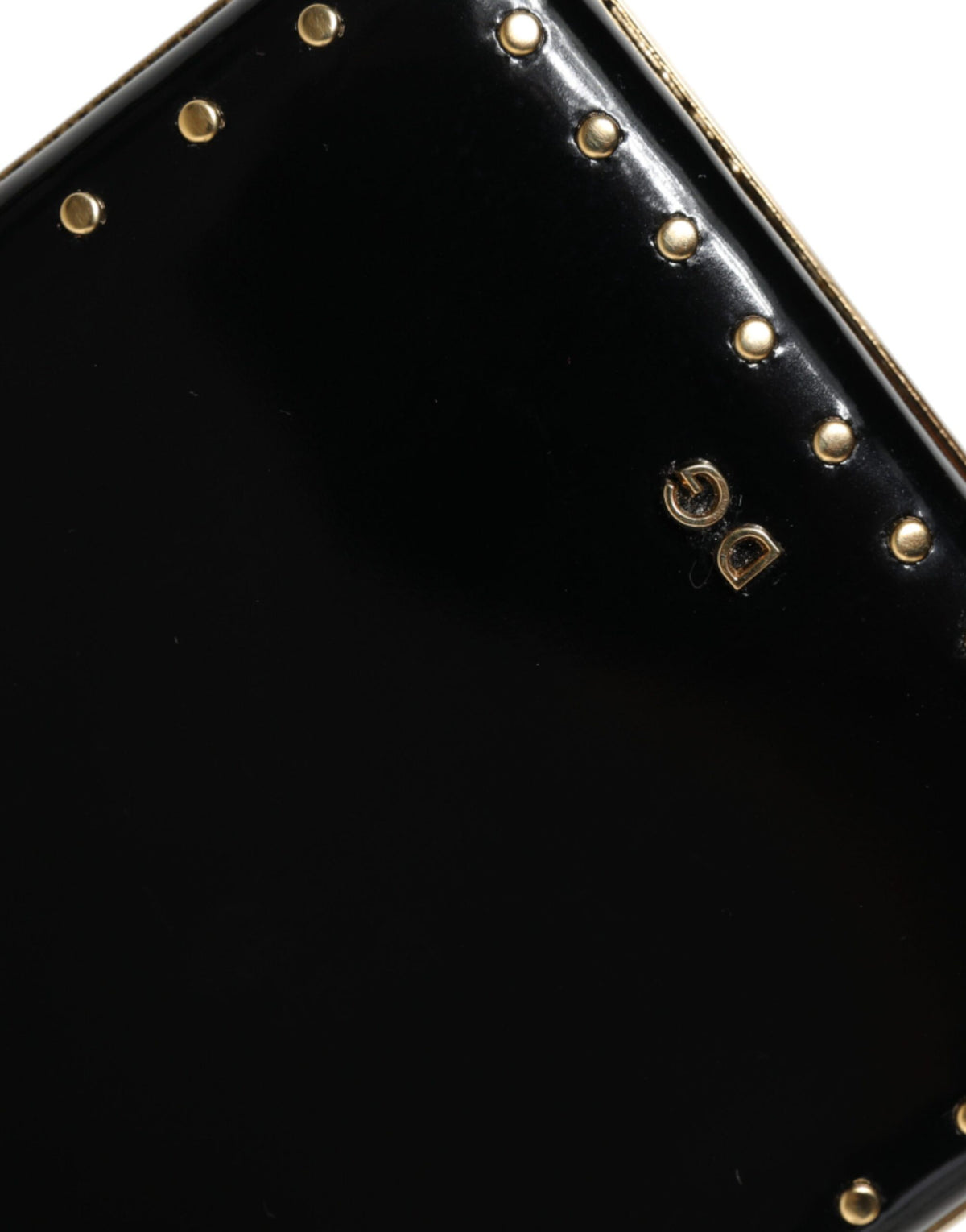 Black Leather Studded Gold Frame Clutch Evening Bag Purse