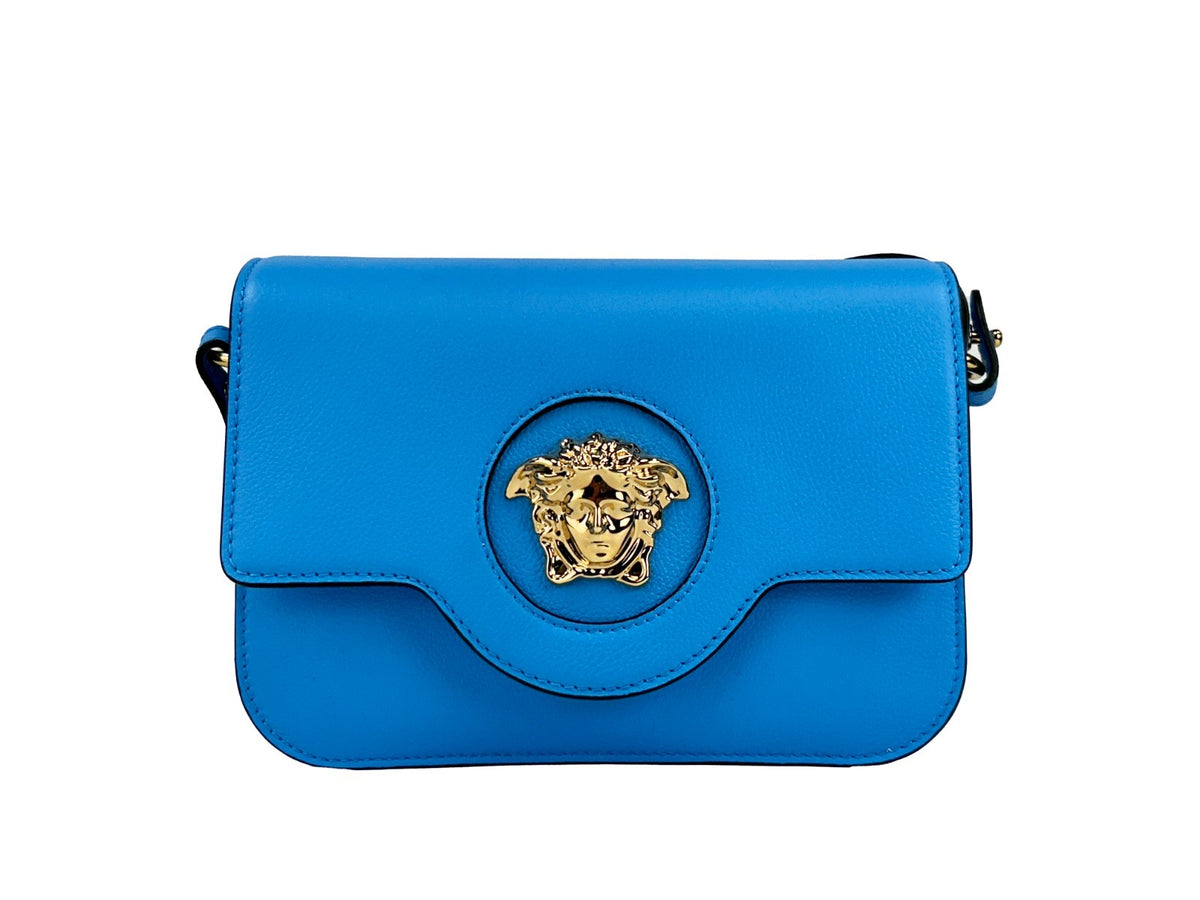 Versace La Medusa Umhängetasche aus blauem Leder