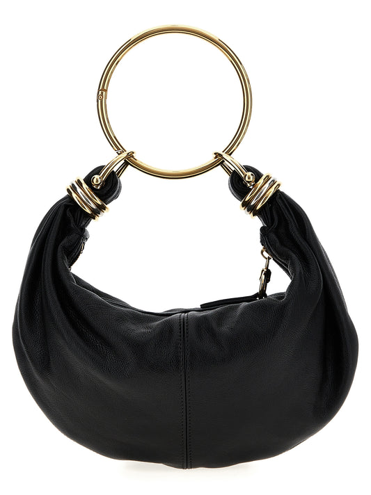 Black calf leather handbag