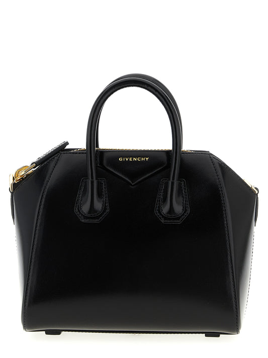 Black calf leather handbag