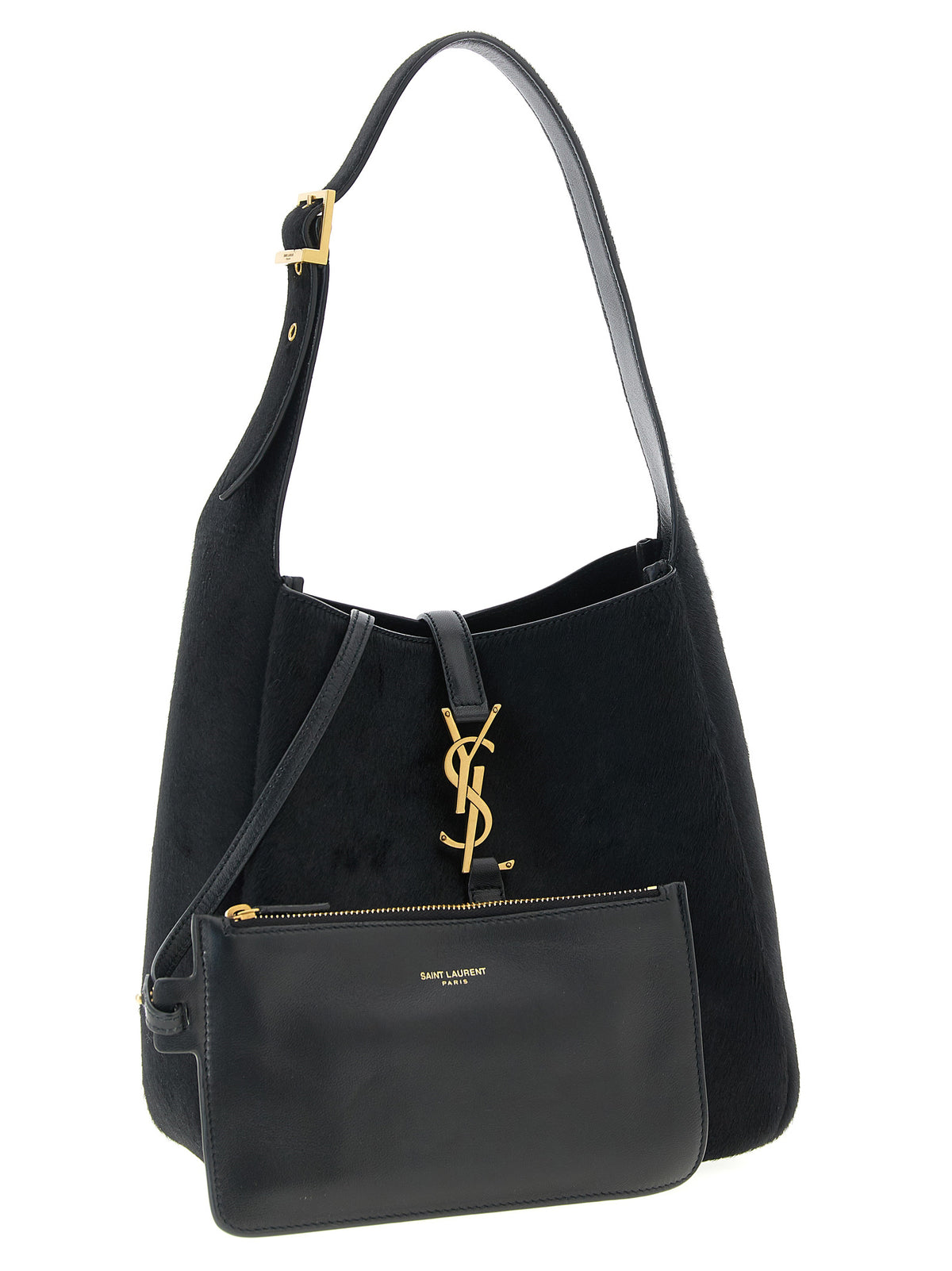Schwarze Kalbsleder-Schultertasche
