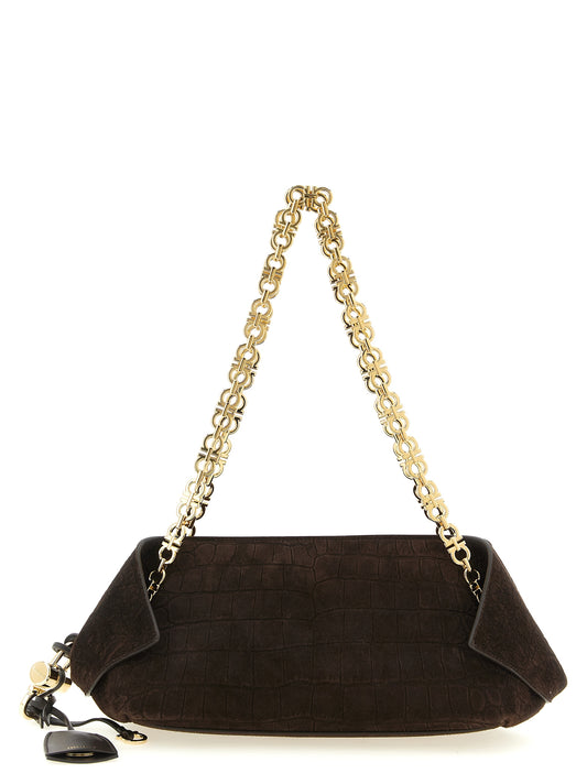 Brown goat leather shoulder bag