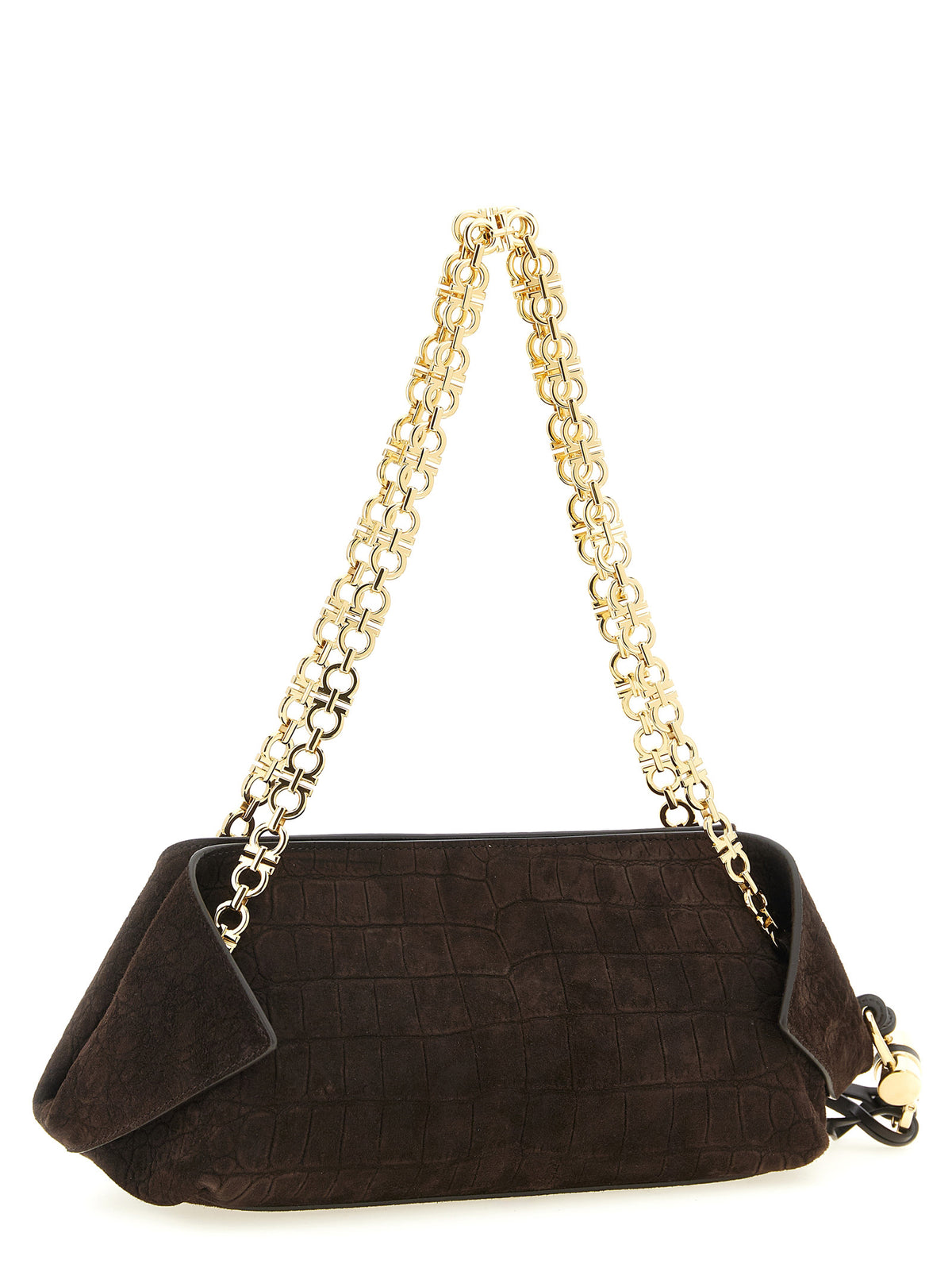 Brown goat leather shoulder bag