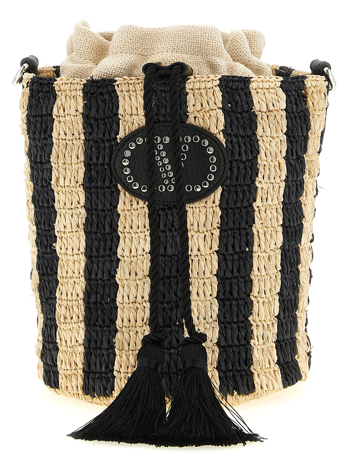 Schwarze Stroh Schultertasche