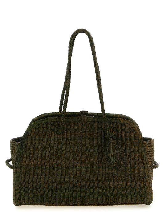 Zweifarbige Raffia-Tragetasche