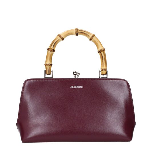 Red leather handbag