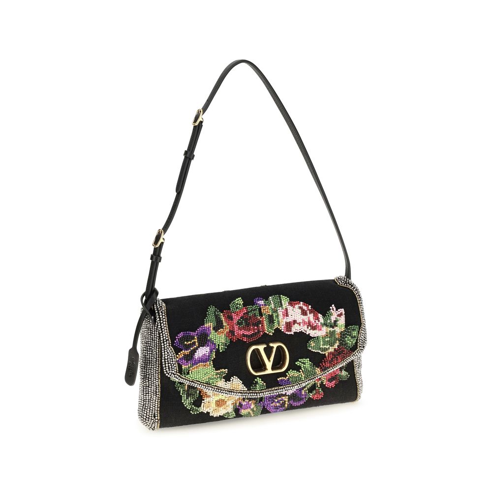 Schwarze Schultertasche aus Satin