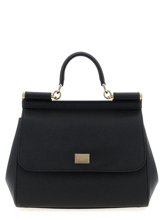 Black calf leather handbag