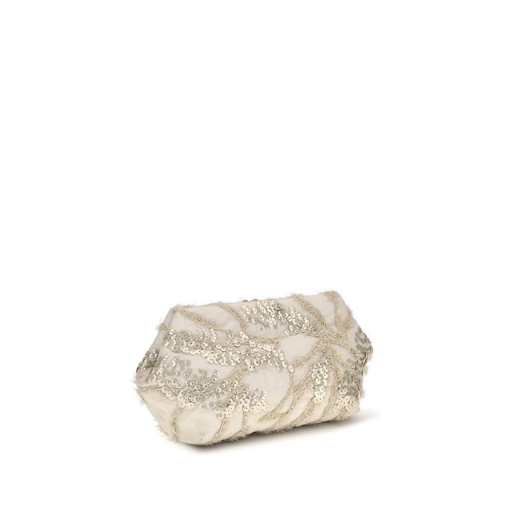 Beige silk shoulder bag