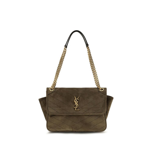 Zweifarbige Schultertasche aus Wildleder
