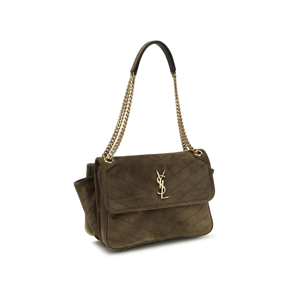 Zweifarbige Schultertasche aus Wildleder