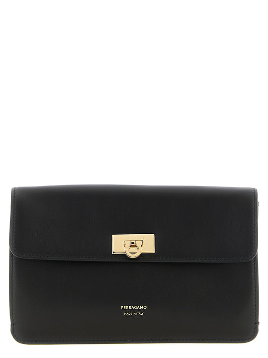 Black calf leather clutch