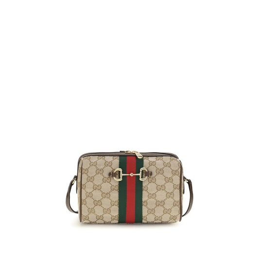 Beige Stoff-Schultertasche