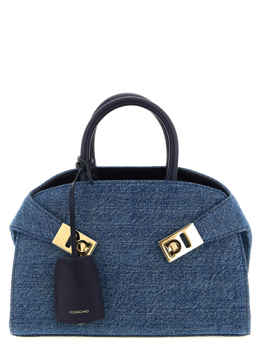 Blue fabric handbag