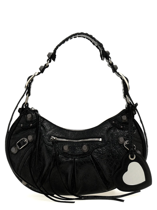 Schwarze Lammleder-Schultertasche