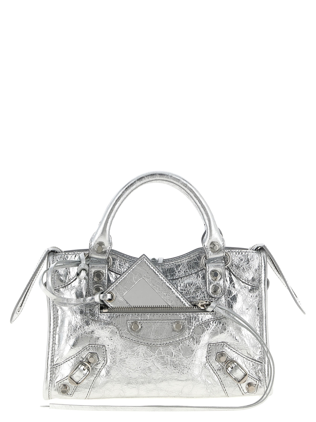 Handtasche aus silbernem Lammleder