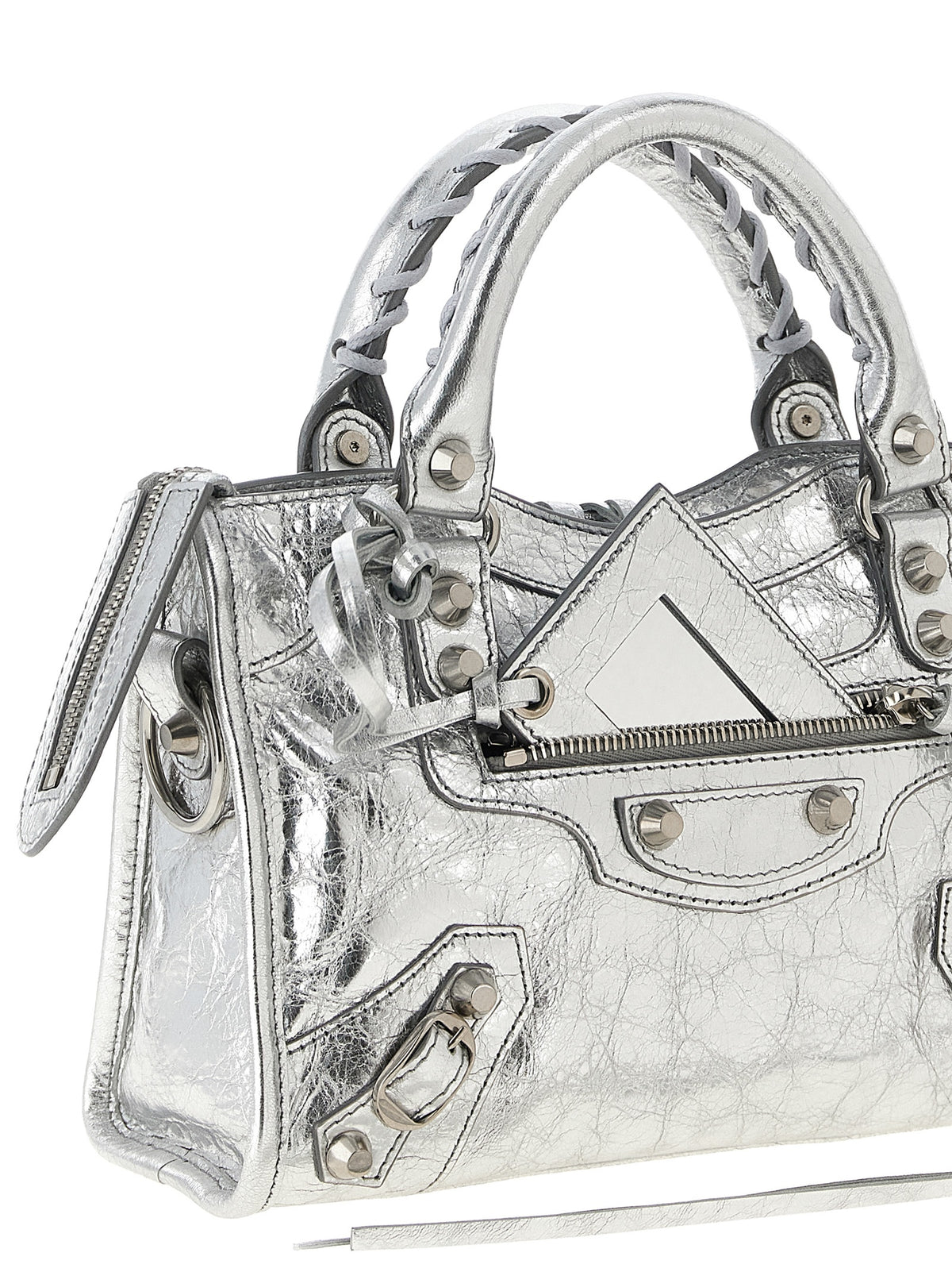 Handtasche aus silbernem Lammleder