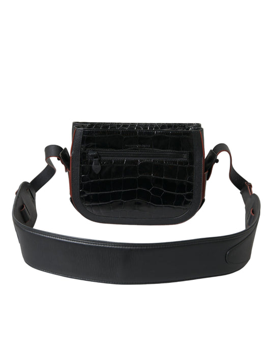 Schwarze Exotenleder Schulter Crossbody Kameratasche