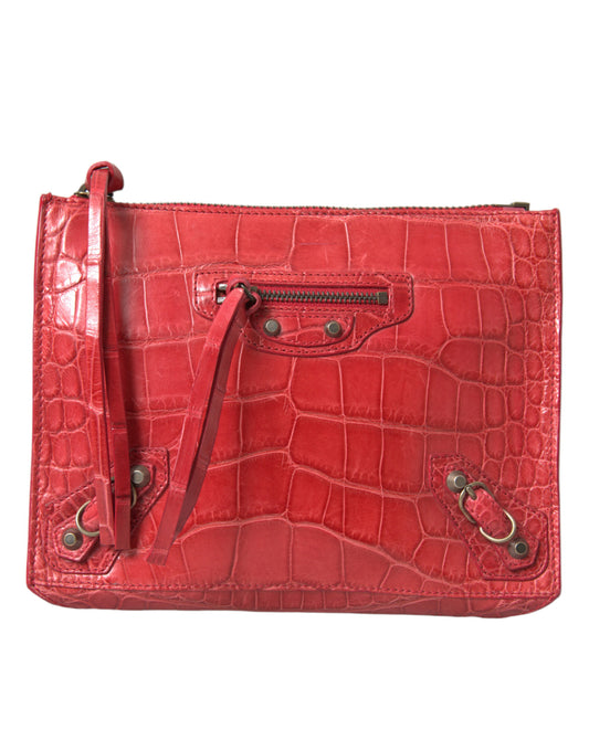 Rote exotische Haut Leder Classic Pouch Geldbörse Handgelenk Tasche
