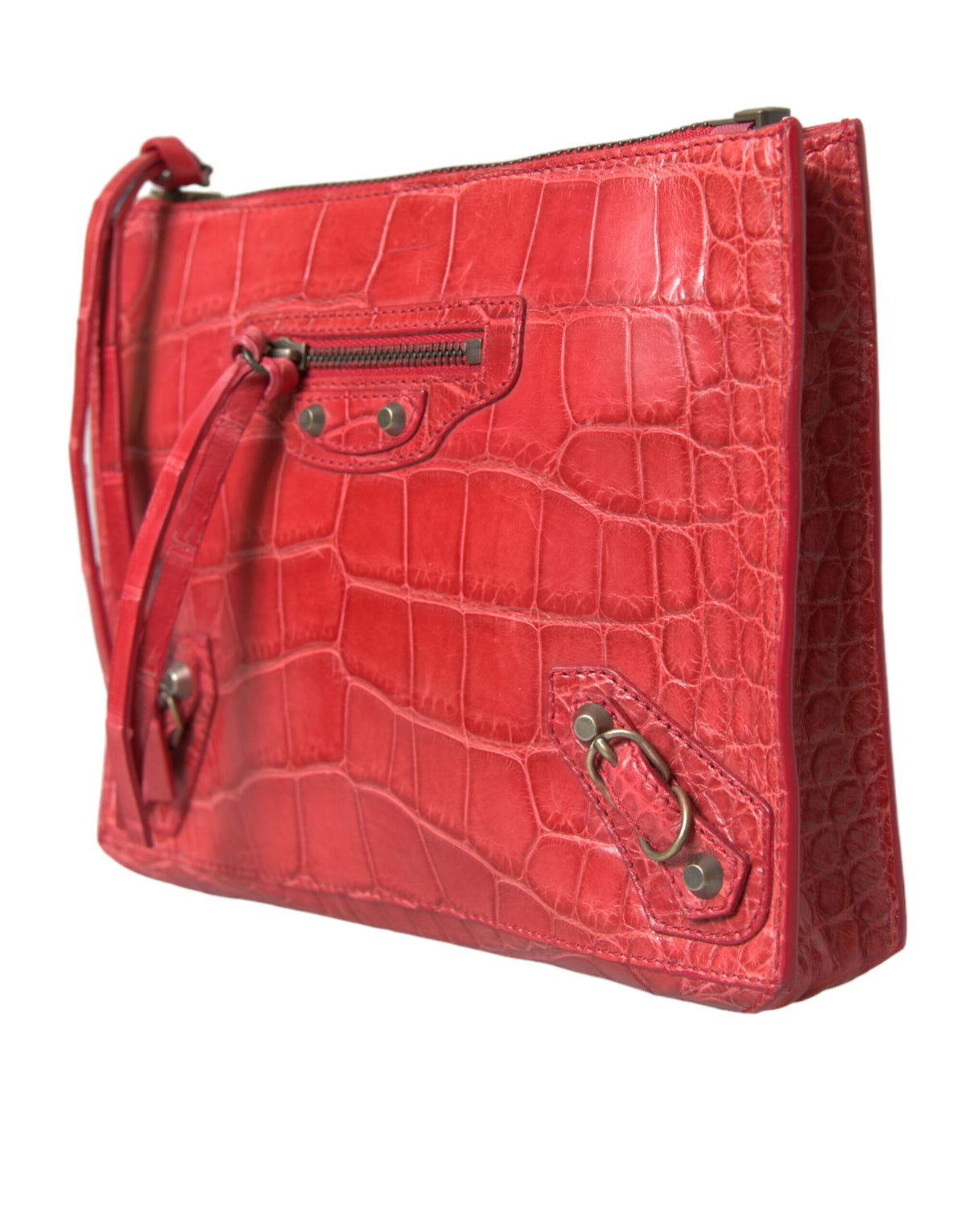 Rote exotische Haut Leder Classic Pouch Geldbörse Handgelenk Tasche