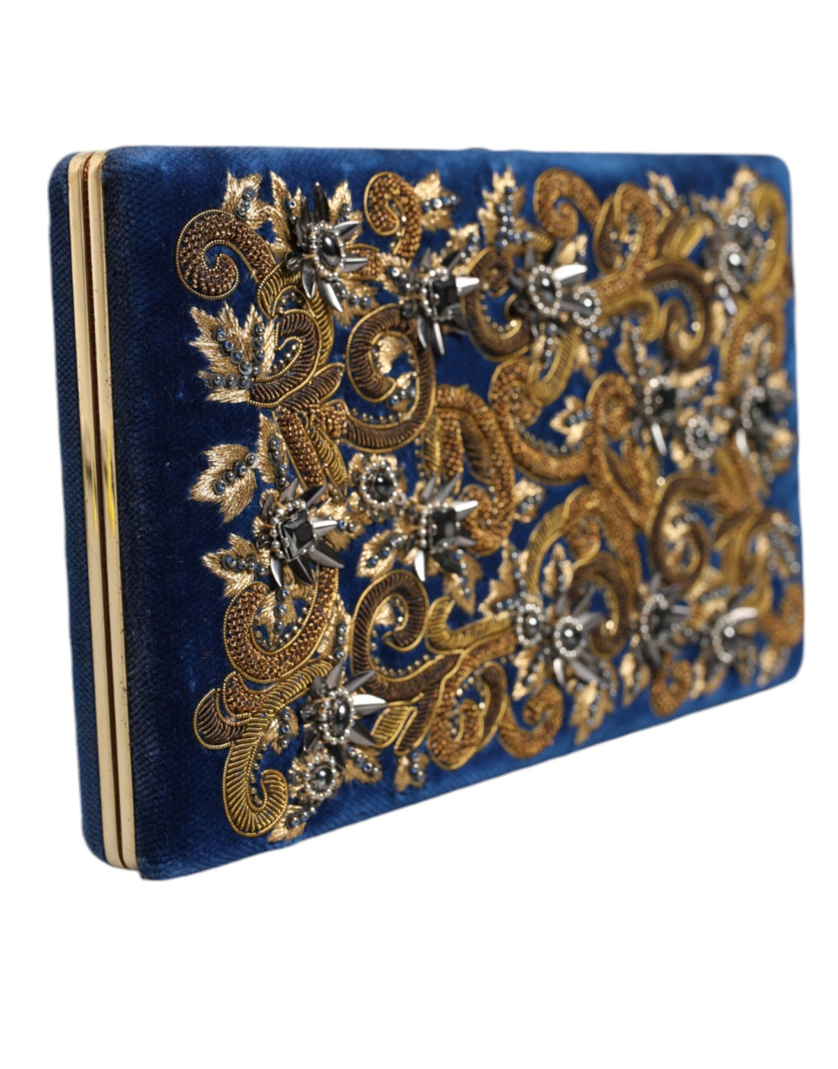 Blue Velvet Gold Frame Clutch Evening Party Handbag