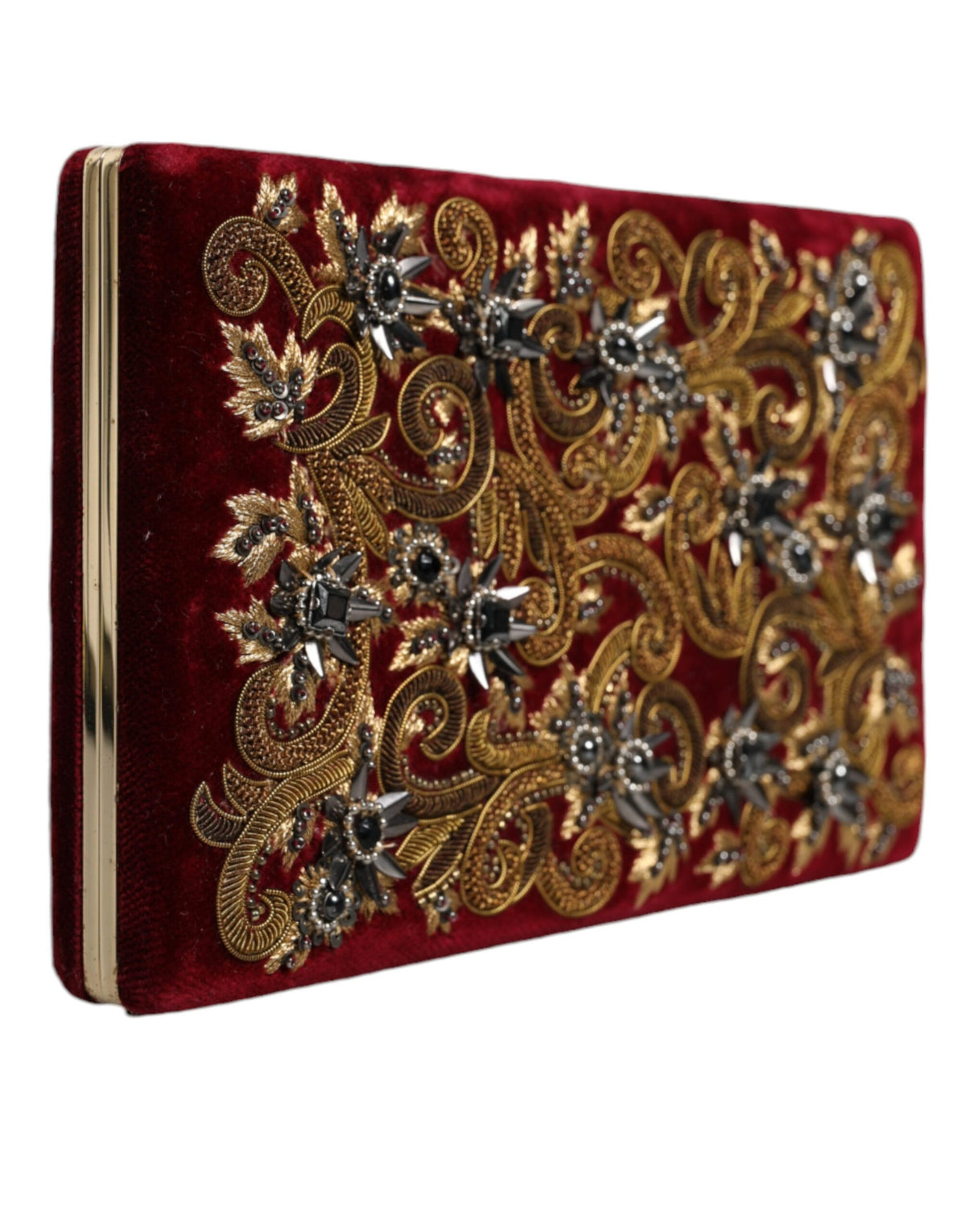 Red Velvet Gold Frame Clutch Evening Party Handbag